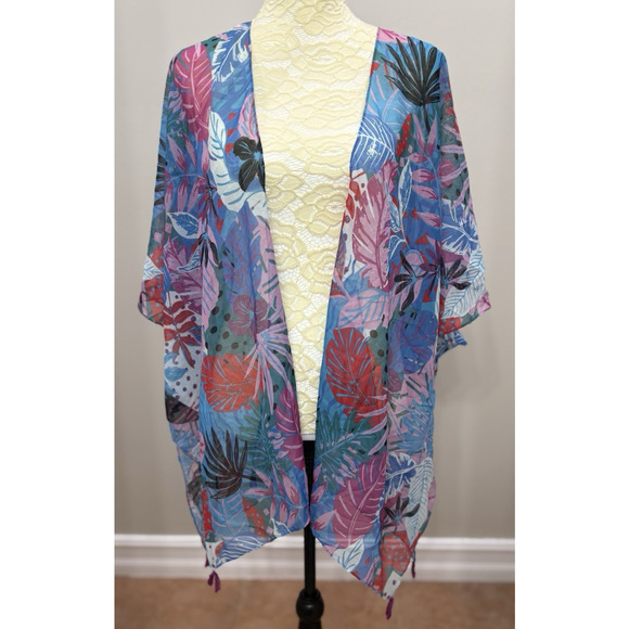 Steve Madden Floral Boho Kimono Duster One Size Beachy Sheer Colorful‎ - Picture 1 of 9